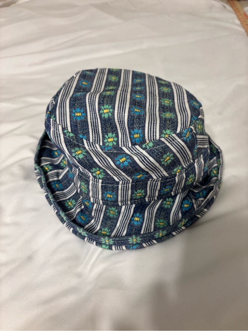 Heaslip Vintage Blue Floral Stripe Bucket Hat Canada One Size Retro Cotton - Picture 4 of 6
